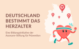 Keyvisual Ein Herz, das Sport macht, als Zeichnung. Um es herum sind verschiedene Informationen zum Thema Herz-Kreislauf. "Deutschland bestimmt das Herzalter"