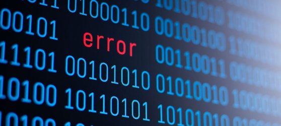 FAQ Error Binärzahlen in Blau mit dem roten Schriftzug 'Error'.