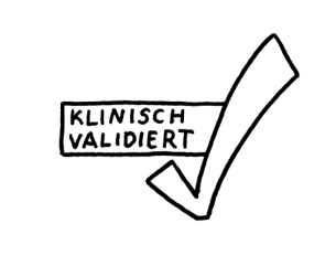 Prüfsiegel Zeichnung 'klinisch validiert' und ein Haken