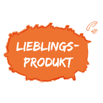 Orangefarbene Sprechblase: "Lieblingsprodukt"